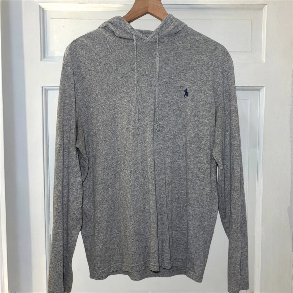 Polo Ralph Lauren Hooded T-Shirt Men's Medium Gray Heather Cotton Hoodie Jersey - Picture 3 of 8